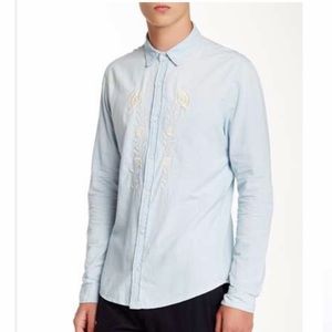 Sandro Floral Embroidered Denim Shirt